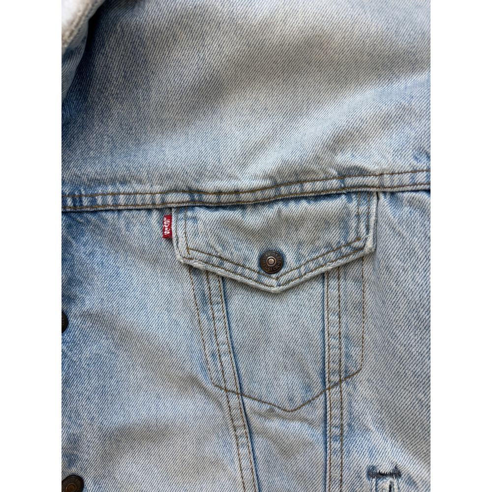 Vintage Levis Sherpa denim trucker Jacket Mens XL Made USA Distressed - Picture 7 of 10